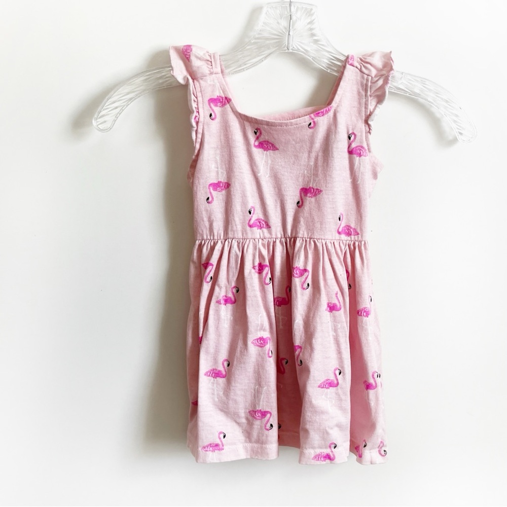 Limited Too dress pink flamingos ruffles flutter sleeves open back
